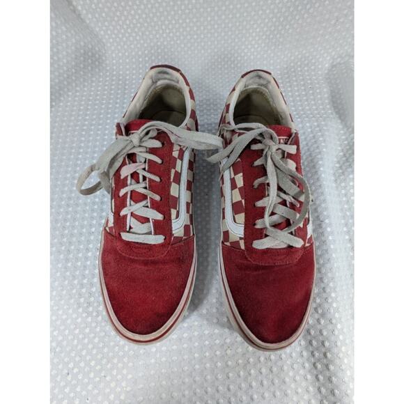 VANS! RACY RED GENUINE SUEDE LEATHER & CHECKERBOARD CANVAS SNEAKERS! SZ 8.5 - Picture 4 of 10